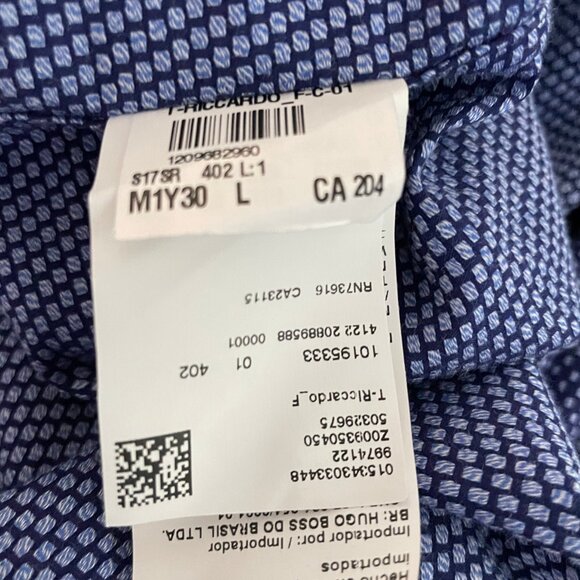 Blue Hugo Boss Men's Geometric-Print Cotton Shirt - Picture 12 of 14